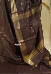 Coffee Brown - Mangalgiri semi pattu buttas body with zari border